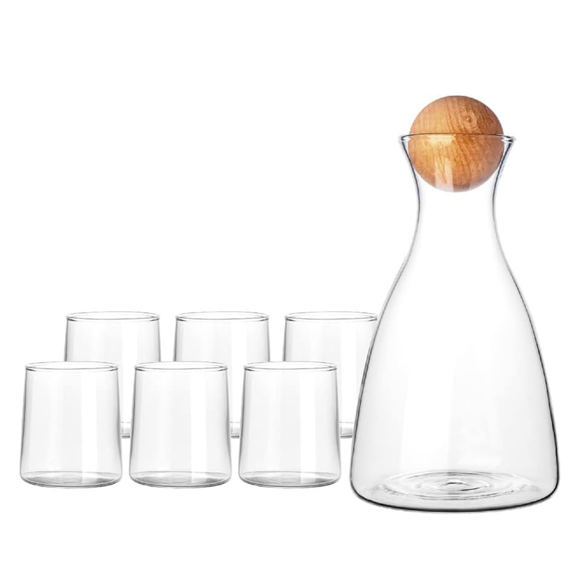 Borosilicate Glass Water Carafe with Bamboo Lid, 7 Pcs Durable Water Jug Set,