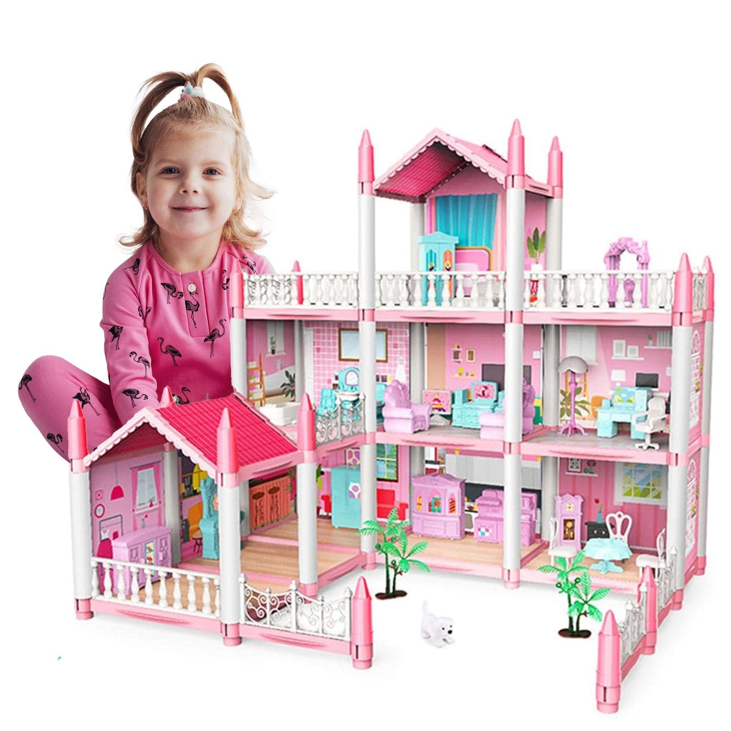 Barbie House AIYAPLAY Storey Dolls House Play Set With 13 Pieces