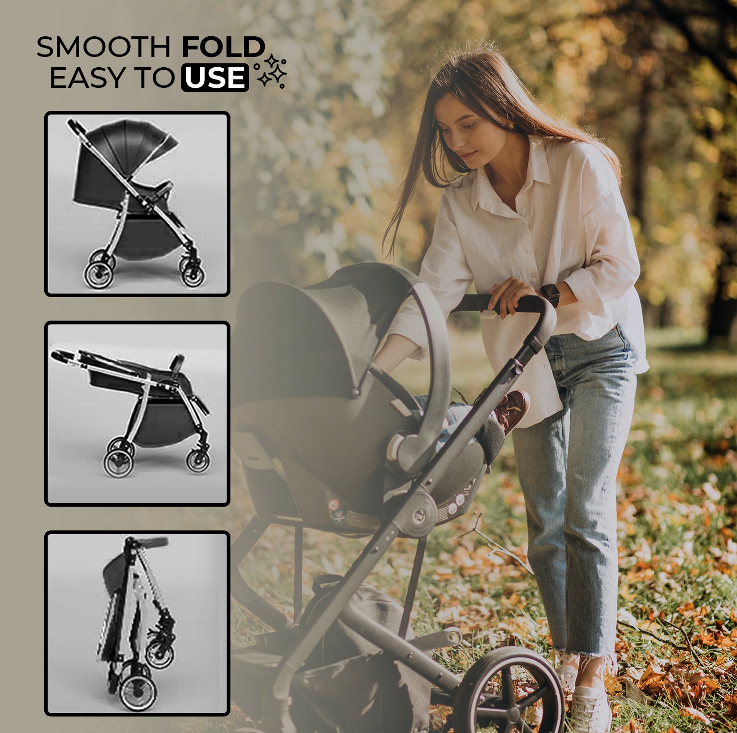 Baby Stroller Lightweight Cabin Pram and Infant Carrier Push Chair - FoldableAll