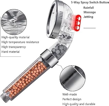 Filtered Hand Held Shower Head Ionic Head Help Reduces Hair Loss, Water Saving Shower Filter, Purifies Water, Remove Chlorine (3 MODES)