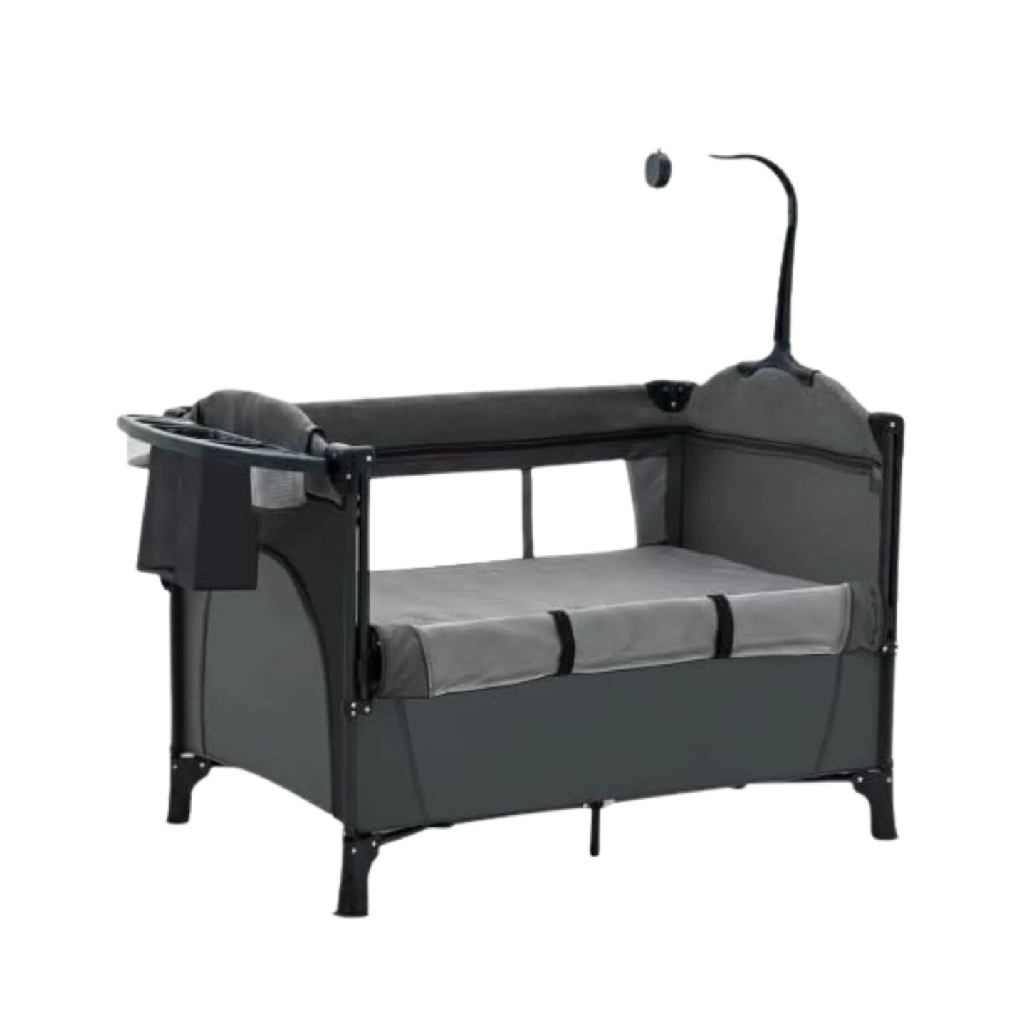 PICCASIO™ 5 in 1 Baby Crib – Foldable Travel Bassinet Playard with Changing Table, Music Box, Mosquito Net, and Lockable Wheels – Multifunctional Bedside Sleeper for Infants & Children