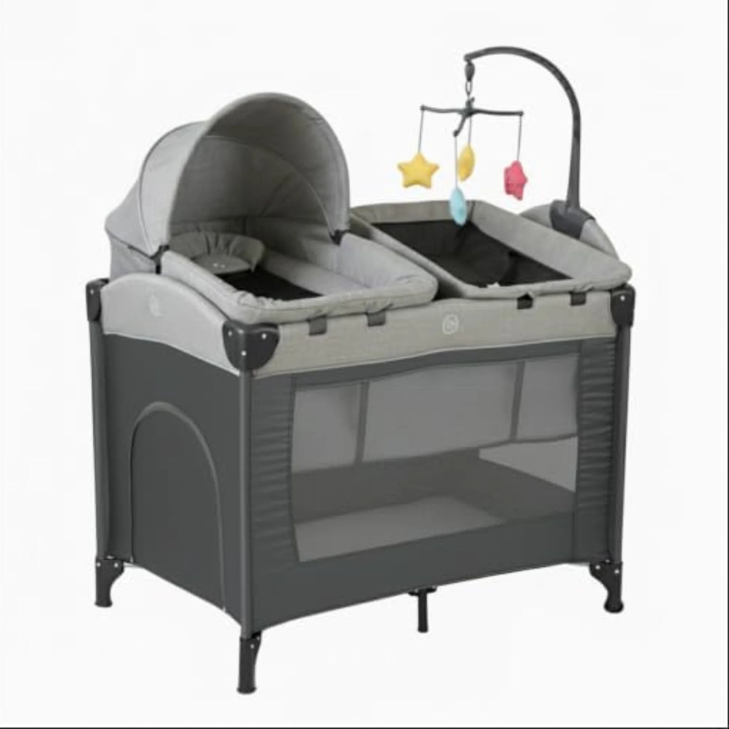 PICCASIO™ 5 in 1 Baby Crib – Foldable Travel Bassinet Playard with Changing Table, Music Box, Mosquito Net, and Lockable Wheels – Multifunctional Bedside Sleeper for Infants & Children