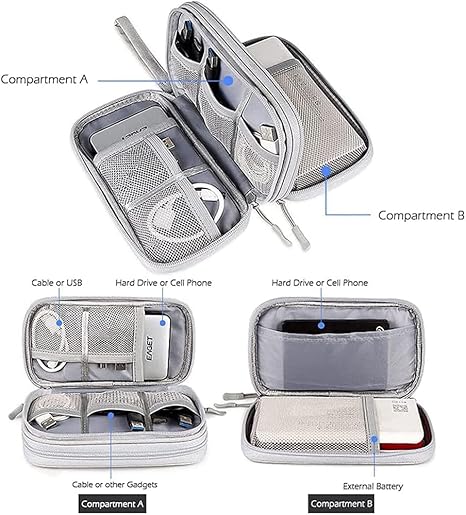 CLOUDFOUR Organizer Carry Case for Cables, Hard Drive, Earphones, Memory Card, SIM and Other Small Electronic Accessories Portable Storage Bag for Stationery, Charging Cables and Gadgets.