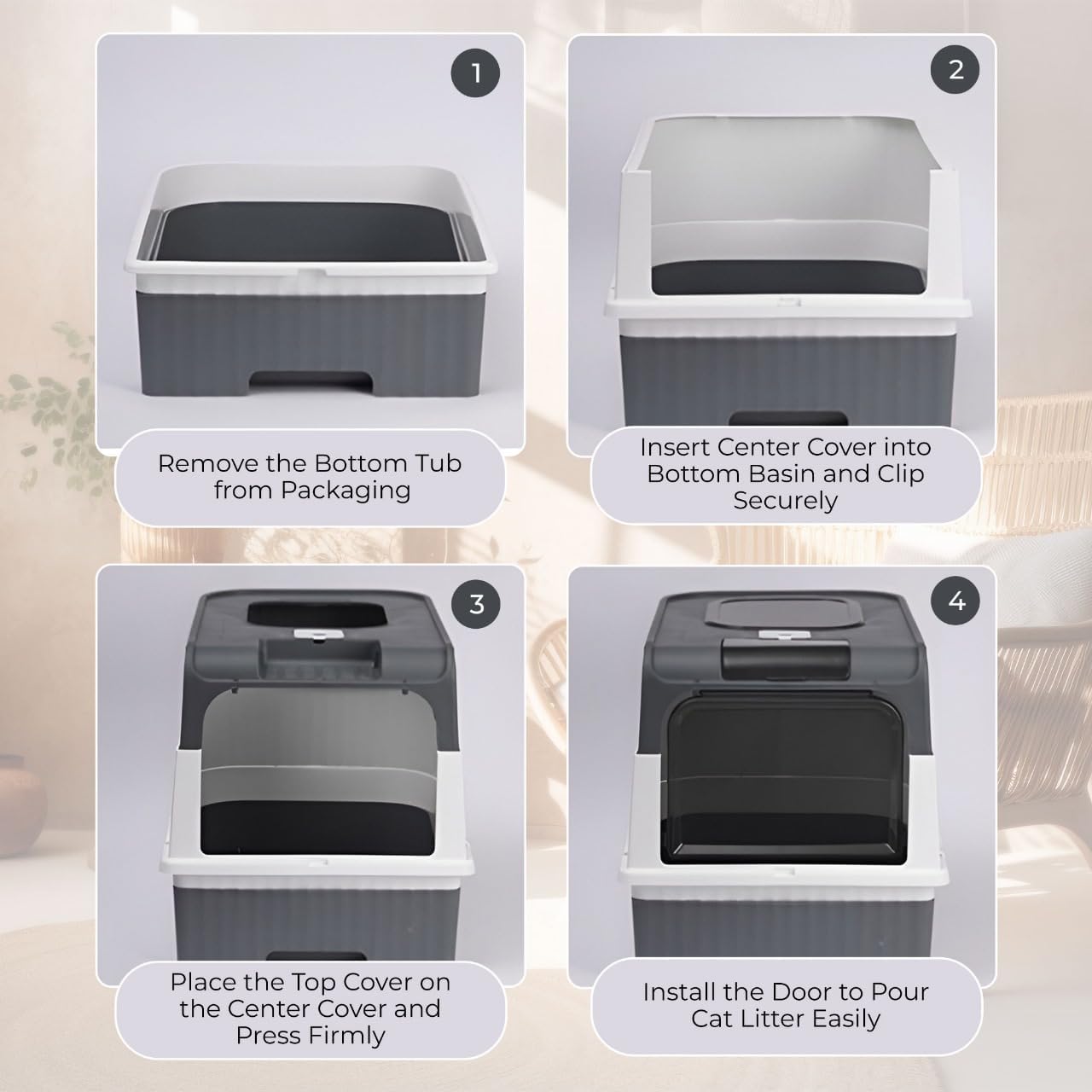 Foldable Extra Large Cat Litter Box With Lid