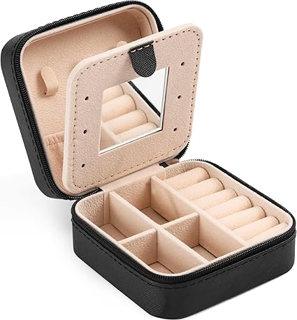 XZUZ Small Travel Jewelry Box With Mirror, Portable Jewelry organizer Display Storage Box for Earrings Rings Necklaces, Jewelry ase for female Girls (Pink 2pcs)