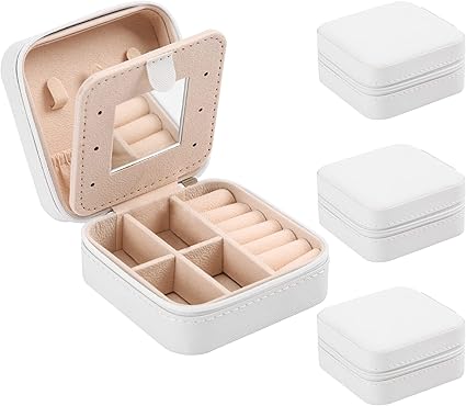 XZUZ Small Travel Jewelry Box With Mirror, Portable Jewelry organizer Display Storage Box for Earrings Rings Necklaces, Jewelry ase for female Girls (Pink 2pcs)