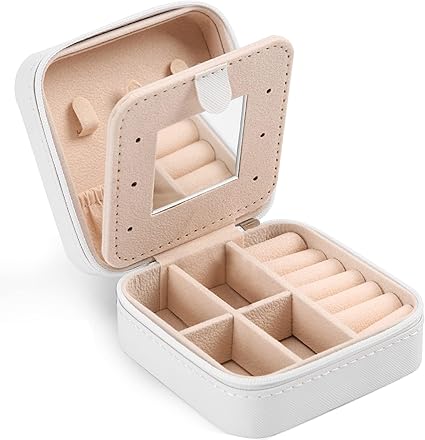 XZUZ Small Travel Jewelry Box With Mirror, Portable Jewelry organizer Display Storage Box for Earrings Rings Necklaces, Jewelry ase for female Girls (Pink 2pcs)