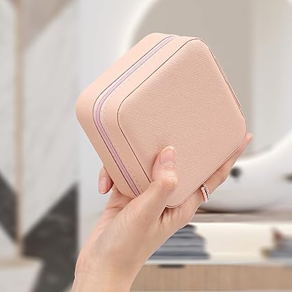 XZUZ Small Travel Jewelry Box With Mirror, Portable Jewelry organizer Display Storage Box for Earrings Rings Necklaces, Jewelry ase for female Girls (Pink 2pcs)