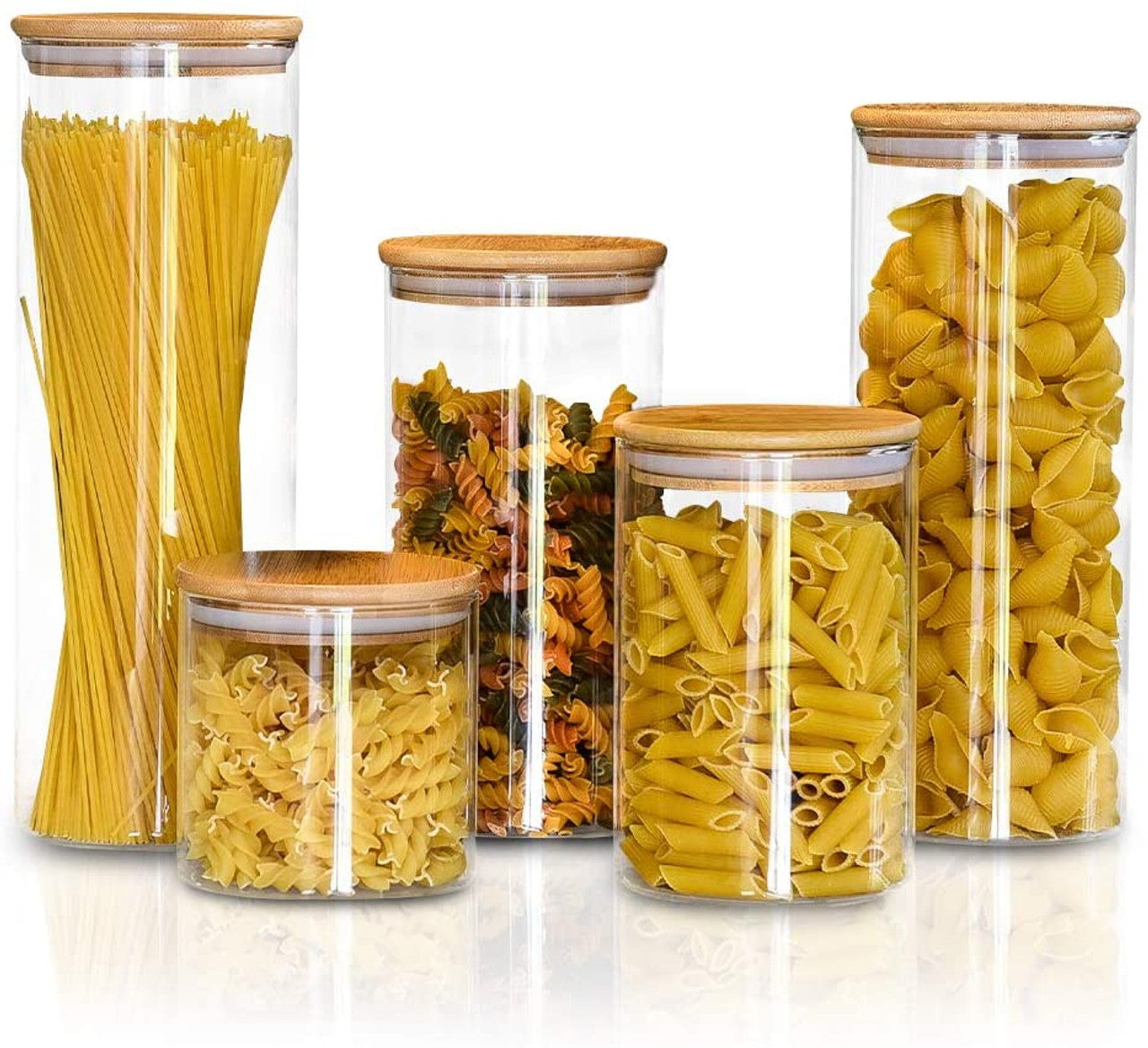 5 Pcs Glass Jars with Bamboo Lids, Airtight High Borosillicate Container, Multi Sizes Clear Food Storage