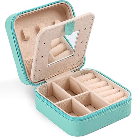 XZUZ Small Travel Jewelry Box With Mirror, Portable Jewelry organizer Display Storage Box for Earrings Rings Necklaces, Jewelry ase for female Girls (Pink 2pcs)