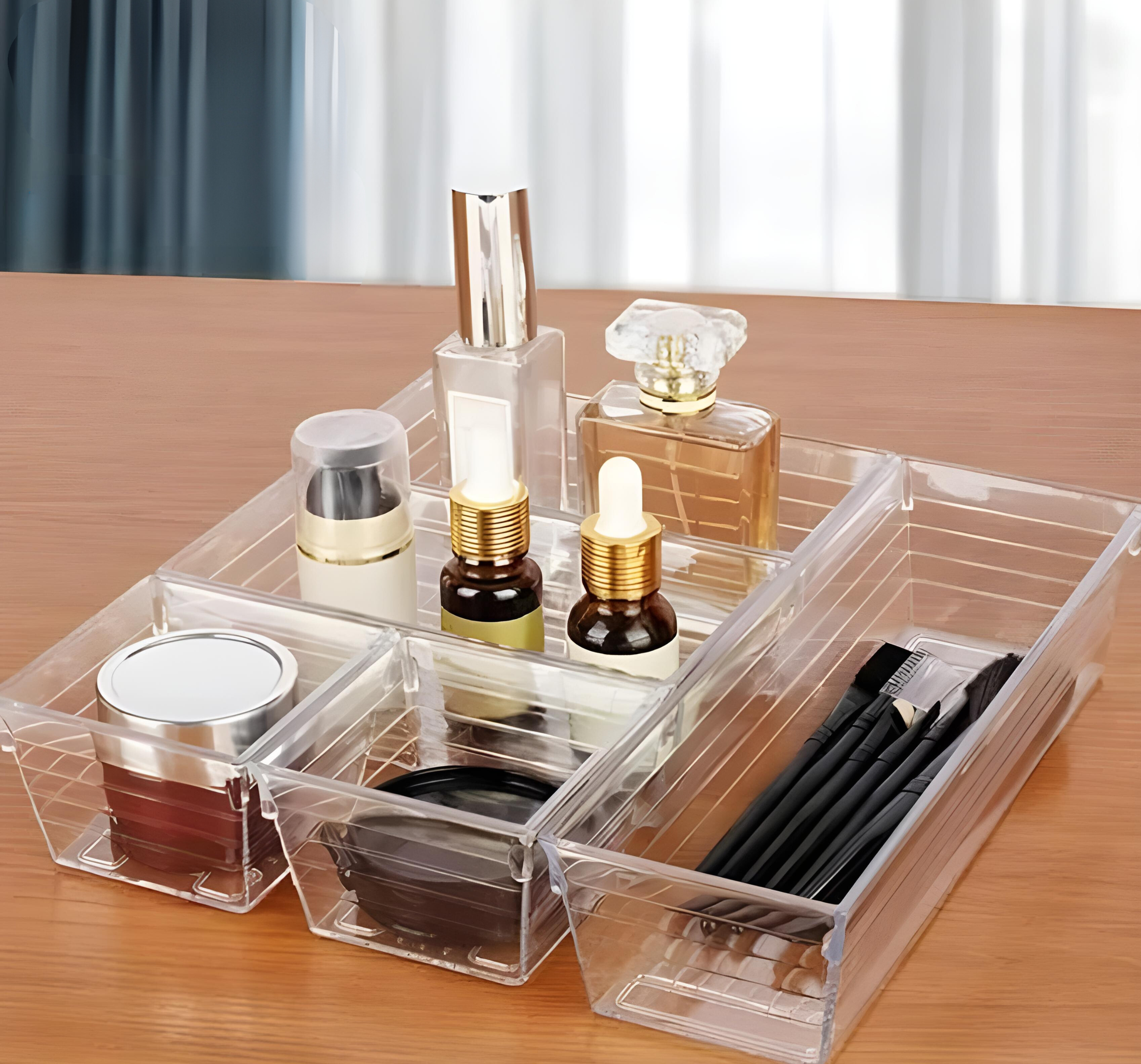 Multi-Purpose Drawer Organizer Set Different sizes Clear Vanity Tray Organizers &storage Boxes