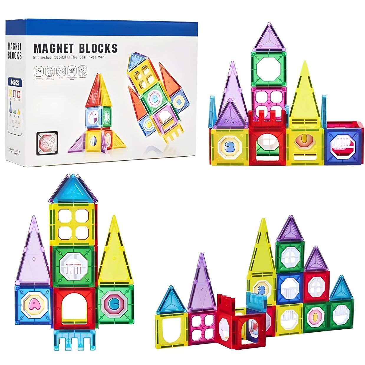 WESOUQ™ 32 Pcs 3D Magnetic Tiles Set Toys for Kids , Building Blocks Construction, Magnetic tiles,