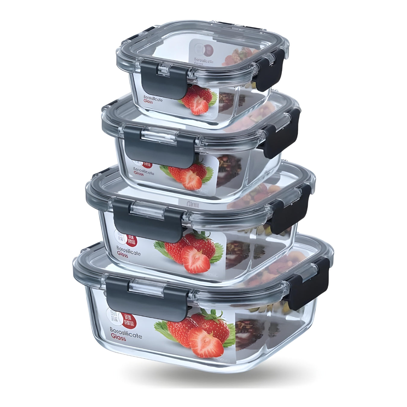WESOUQ™ 4 pcs Glass Lunch Box Set, Reusable Glass Food Container, Healthy Lunch &Snacks Box with Upgraded