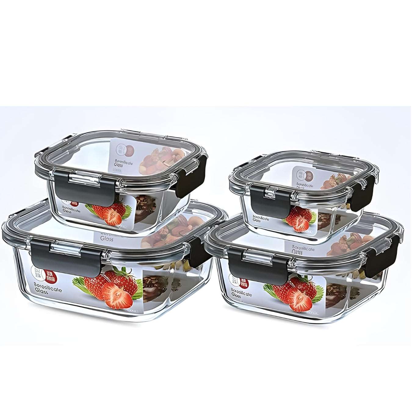 WESOUQ™ 4 pcs Glass Lunch Box Set, Reusable Glass Food Container, Healthy Lunch &Snacks Box with Upgraded