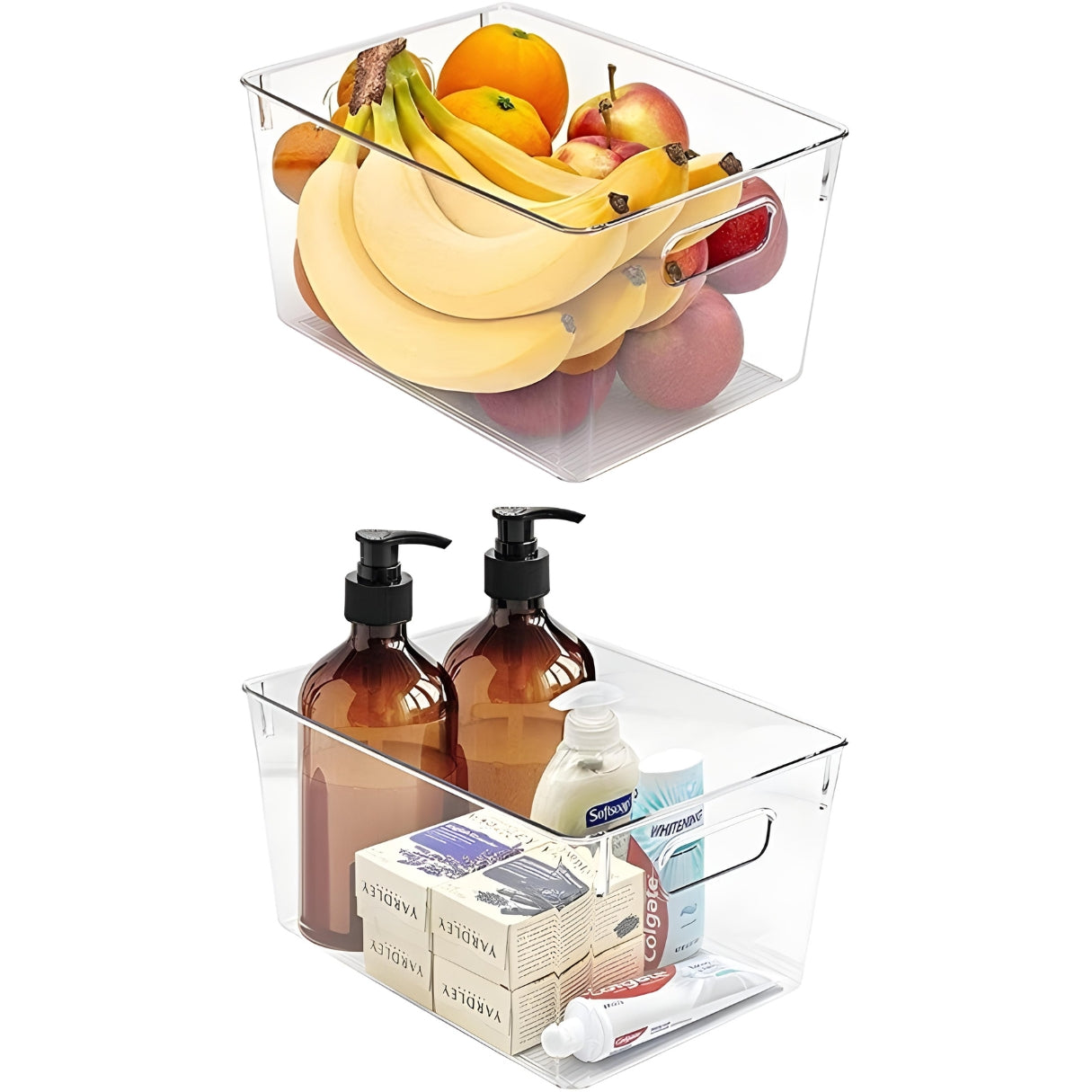 2Pcs Plastic Fridge Refrigerator Organizer Bins With 2Pcs Egg Tray Food Storage Container Box