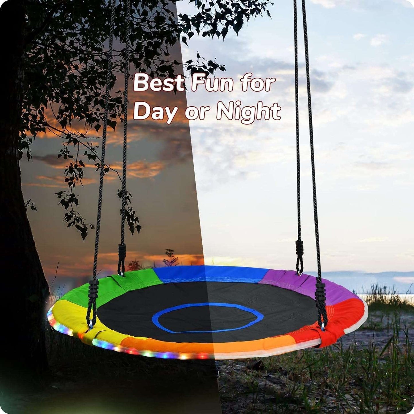 WESOUQ™ Outdoor Toddler Swing - LED Saucer with Multi-Stranded Ropes
